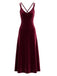 Weinrotes 30er Midi-Samtnachtkleid mit V-Ausschnitt und Trägern