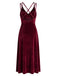 Weinrotes 30er Midi-Samtnachtkleid mit V-Ausschnitt und Trägern