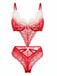 Roter 50er Weihnachts-Dessousbody mit Spitze und Kunstfellbesatz