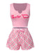 Rosa 1970er Baby Girl Weste & Plaid Shorts Pyjama