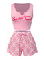 Rosa 1970er Baby Girl Weste & Plaid Shorts Pyjama