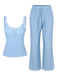 2PCS Blau 1950er Spitze Patchwork Pyjama