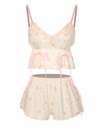 Cremeweiß 1950er Blumen Spitze Träger Pyjama-Set