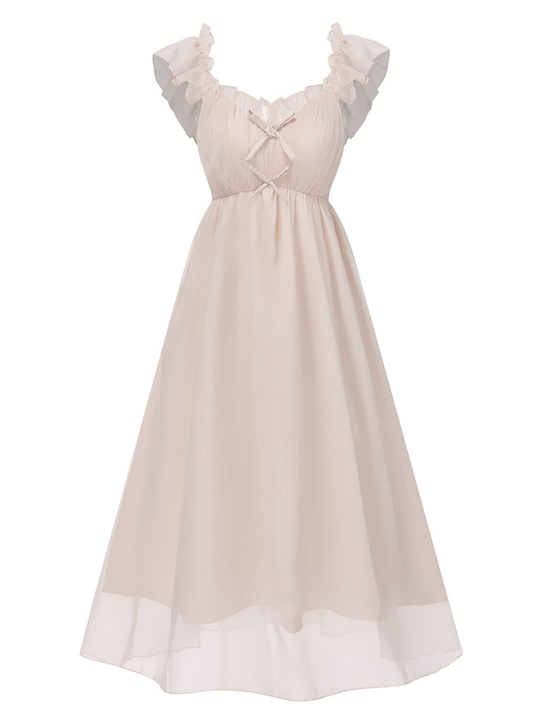 [Vorverkauf] Beige 1930er Solide Rüschen Chiffon Nachthemd