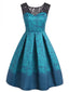 Blau 1950er Spitze Blumen Swing Kleid