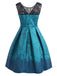 Blau 1950er Spitze Blumen Swing Kleid