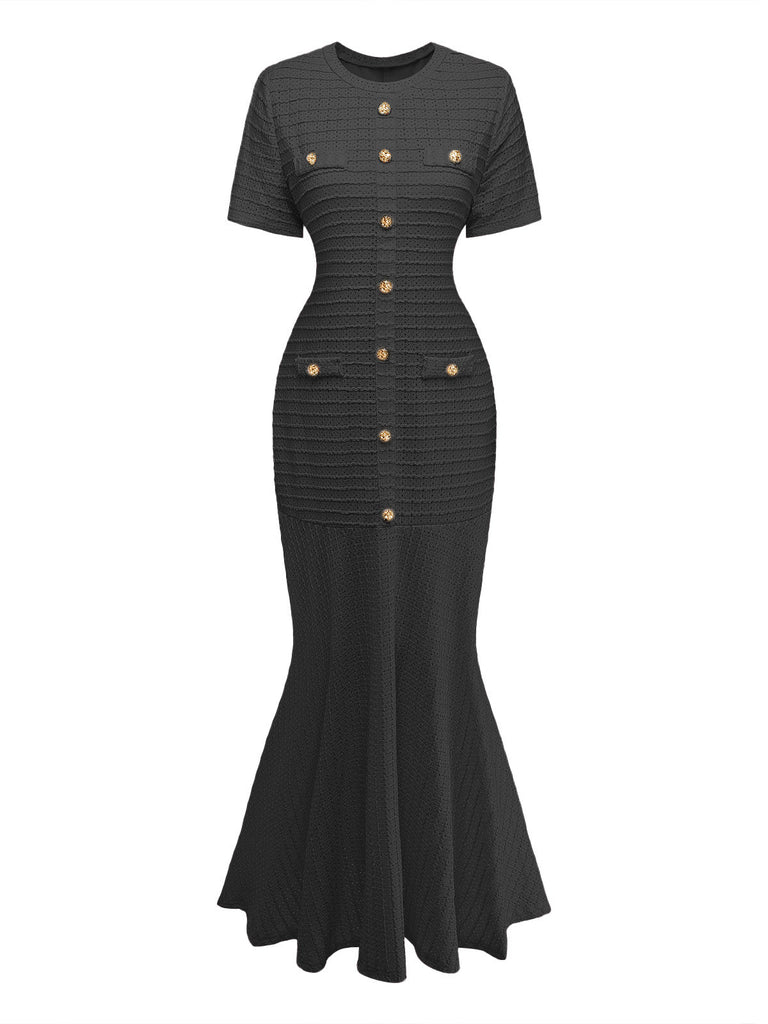 Einfarbiges, kurzärmeliges, figurbetontes Maxikleid aus den 1930er Jahren 5
