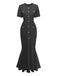 Einfarbiges, kurzärmeliges, figurbetontes Maxikleid aus den 1930er Jahren 5