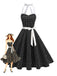 Schwarz 1950er Polka Dot Halter Gürtel Swing Kleid