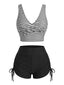 1950er Streifen Überkreuzt Kordelzug Tankini Set