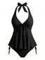 1950er Strukturiert Blumen Halter Tiefer V Tankini Set