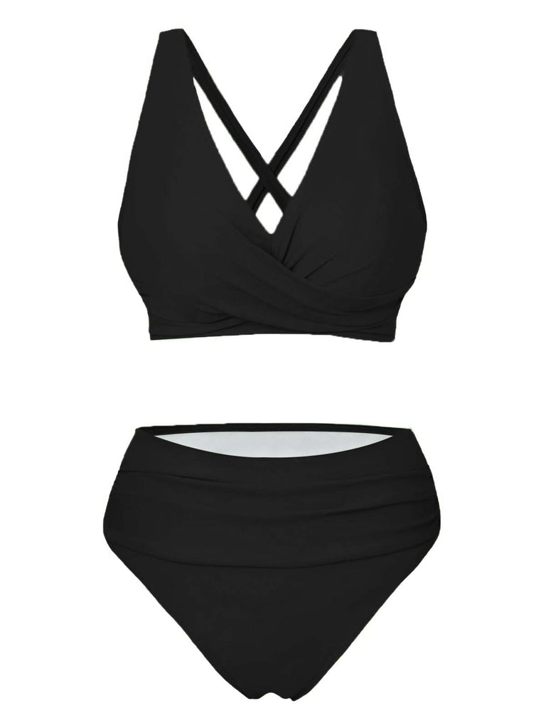Vintage-Wickelbikini mit gekreuztem Oberteil und hochgeschnittenem Höschen im Retro-Stil der 1950er Jahre