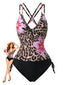 1950er V-Ausschnitt Blumen Patchwork Tankini Set
