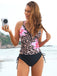 Schwarz 1950er V-Ausschnitt Blumen Patchwork Tankini Set