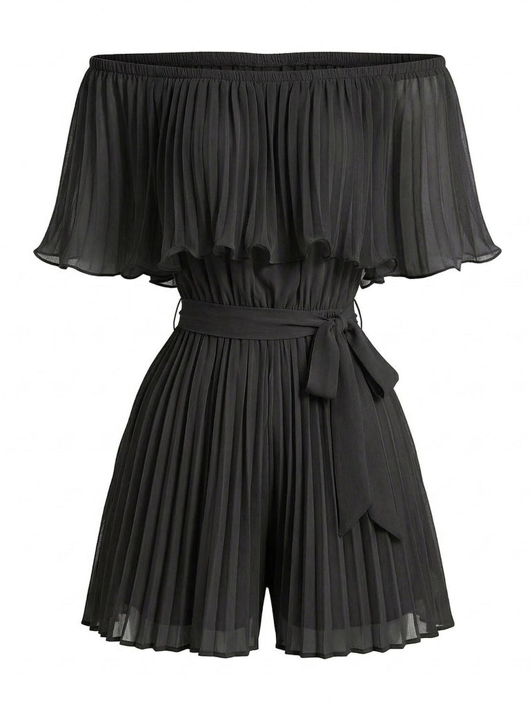 Einfarbiger, schulterfreier Falten-Jumpsuit aus den 1960er Jahren, Größe 2