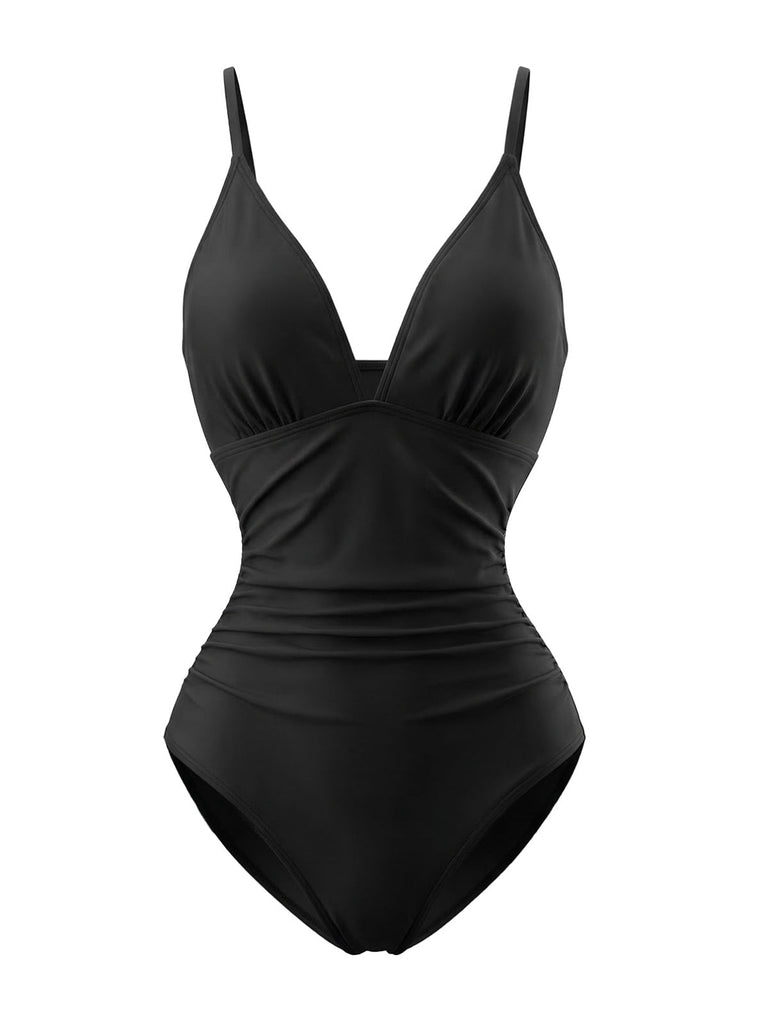 Schwarzer Badeanzug auf weißem Hintergrund