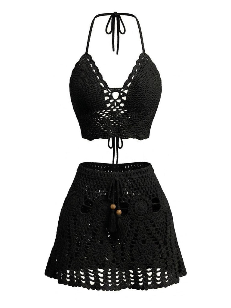 Häkel-Strandkleid aus den 1980er Jahren – Vintage-Mode, Retro-Stil