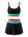 Schwarz 3PCS 1950er Kontrast Zickzack Besatz Tankini Set & Cover-Up