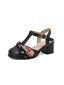 Vintage Blumen Schleife Rund T-Steg Mary Jane Sandalen