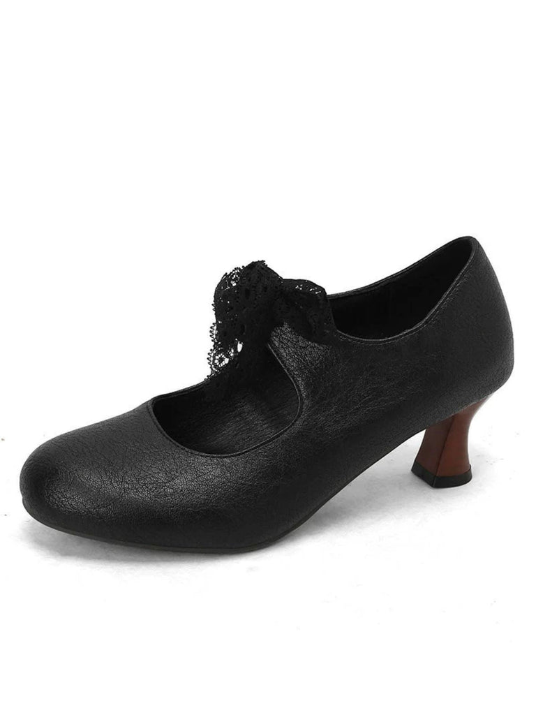 Vintage Mary Jane Spitzen-Schleifen-Pumps