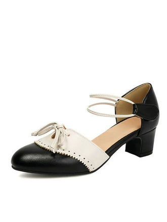 Zweifarbige Schleife Mary Jane Pumps mit Blockabsatz