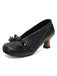 Schwarz Retro Bogen PU Rundspitze Blockabsatz Schuhe