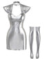 Silbernes 60er Space-Girl-Kostümset mit Neckholder und Metallic-Look