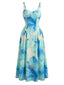 Blaues 30er Midikleid mit Herzausschnitt und Blumen