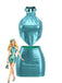 Türkis 1980er Metallic Halter Rückenbindung Mini Kleid