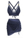 Vorderseite: 3-teiliges Bikini-Set aus den 1950er Jahren mit massiven Metallknöpfen, zeitlose Schönheit, perfekt für Vintage-Modeliebhaber