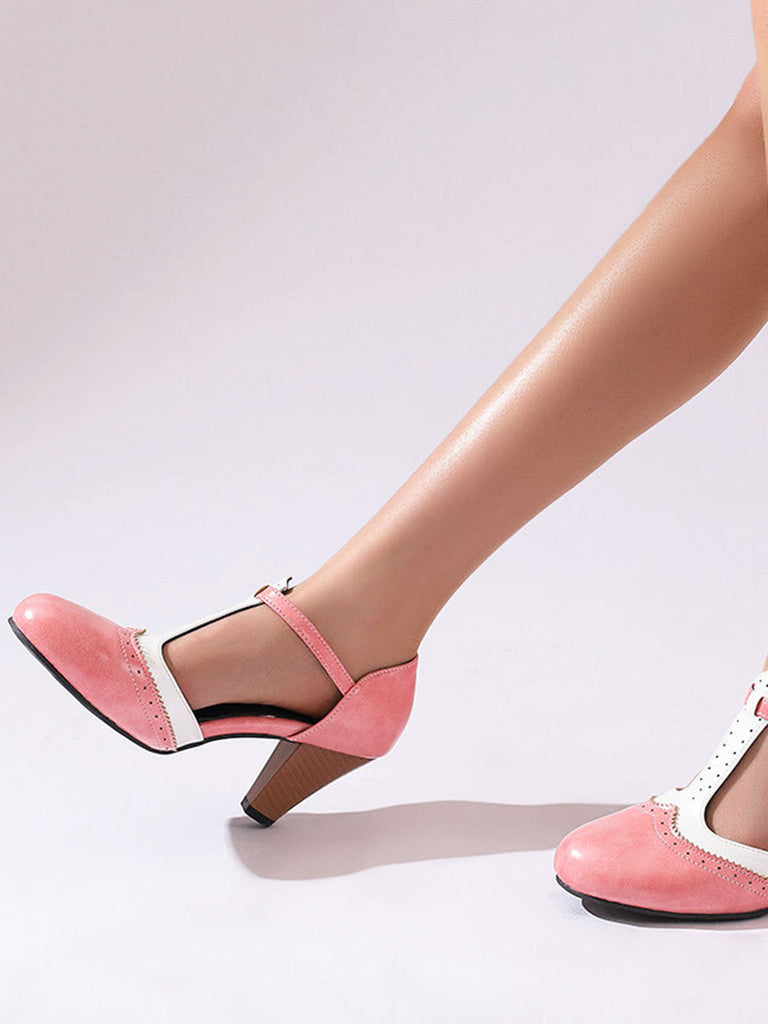 Zwei Ton T Gurt Maria Jane Block Ferse Pumps
