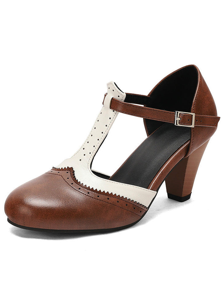 Zwei Ton T Gurt Maria Jane Block Ferse Pumps