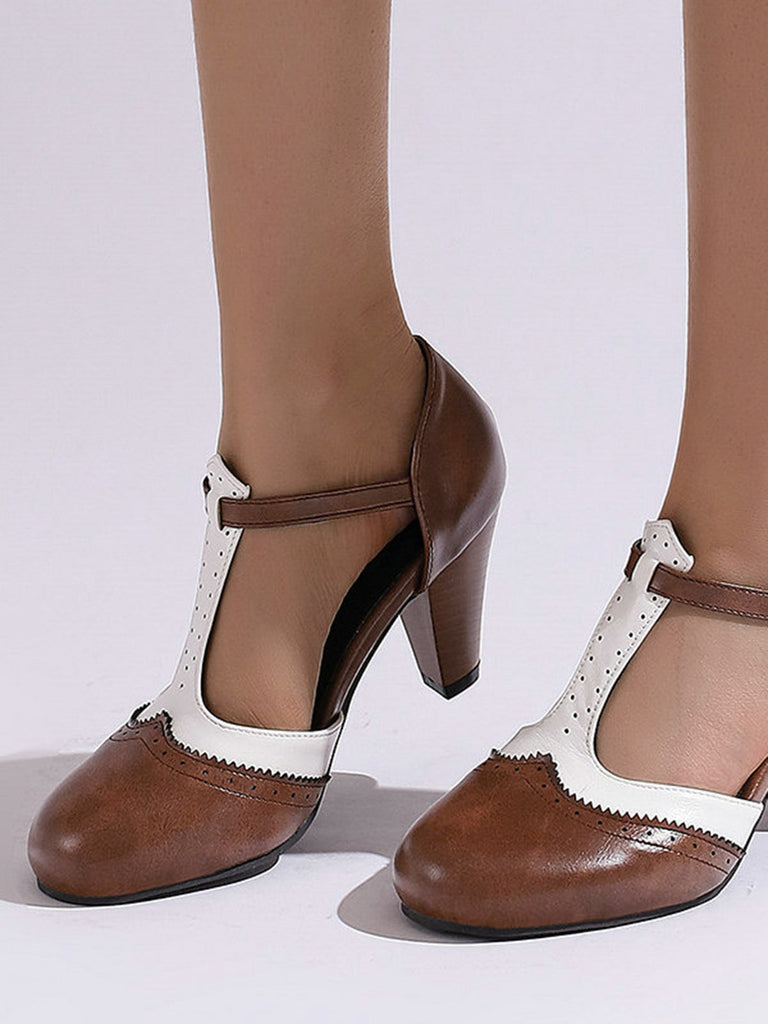 Zwei Ton T Gurt Maria Jane Block Ferse Pumps