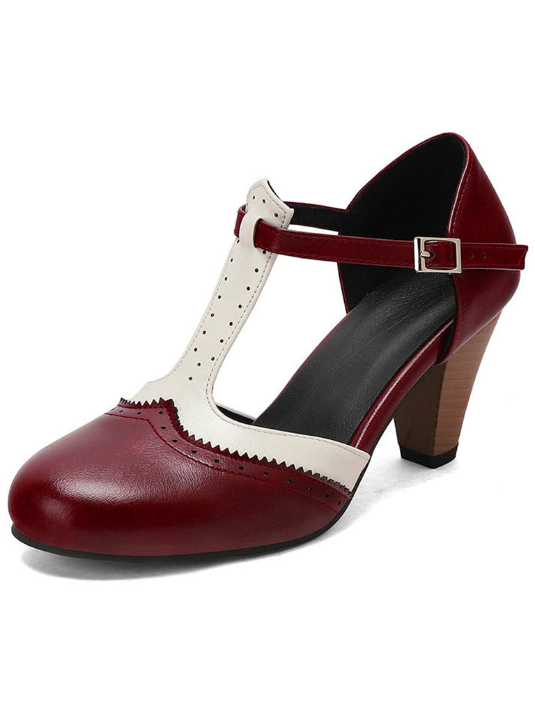 Zwei Ton T Gurt Maria Jane Block Ferse Pumps