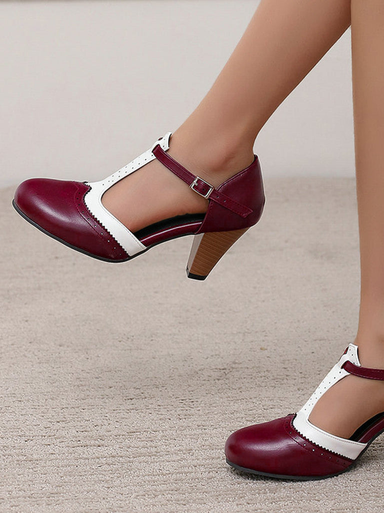 Zwei Ton T Gurt Maria Jane Block Ferse Pumps