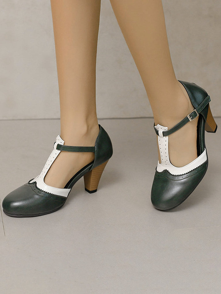 Zwei Ton T Gurt Maria Jane Block Ferse Pumps