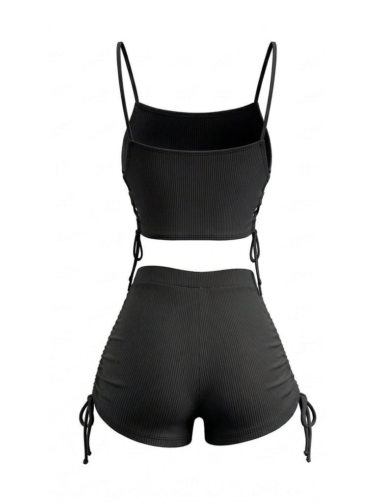 40er Vintage Tankini-Set mit Spaghettiträger und gerafft
