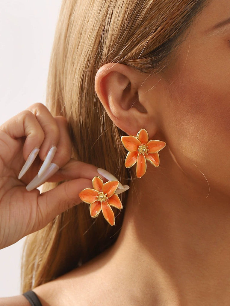 Vintage Emaille Lilie Blume Zucht Ohrringe