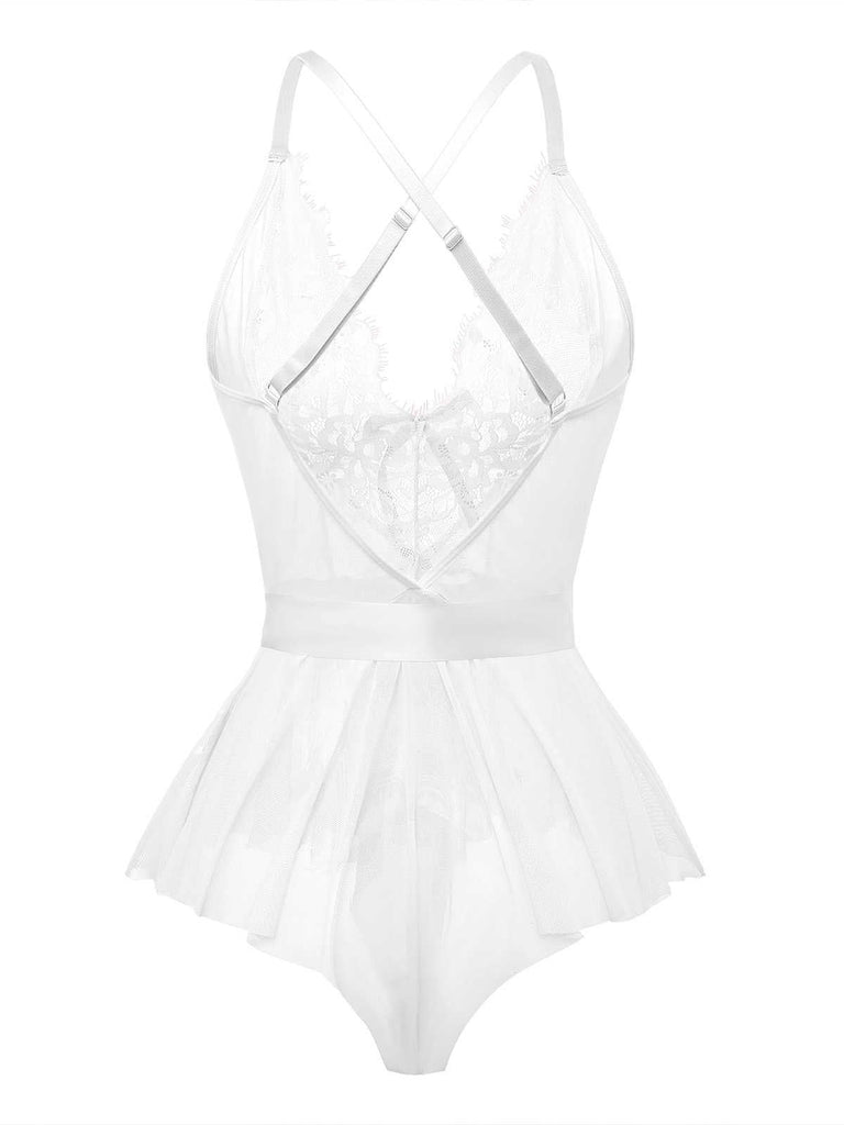 1970er Slip Blumen Spitze Bogen Nachthemd