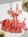 Rotes 60er Bikini-Set & Cover-Up mit Rüschen und gestuft