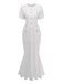 Einfarbiges, kurzärmeliges, figurbetontes Maxikleid aus den 1930er Jahren