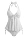 Weißes Tankini-Set im Stil der 1950er Jahre mit floralem Muster, Neckholder und tiefem V-Ausschnitt