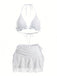 Weiß 1960er Rüschen Halter Bikini Set & Blumen Spitze Cover-Up