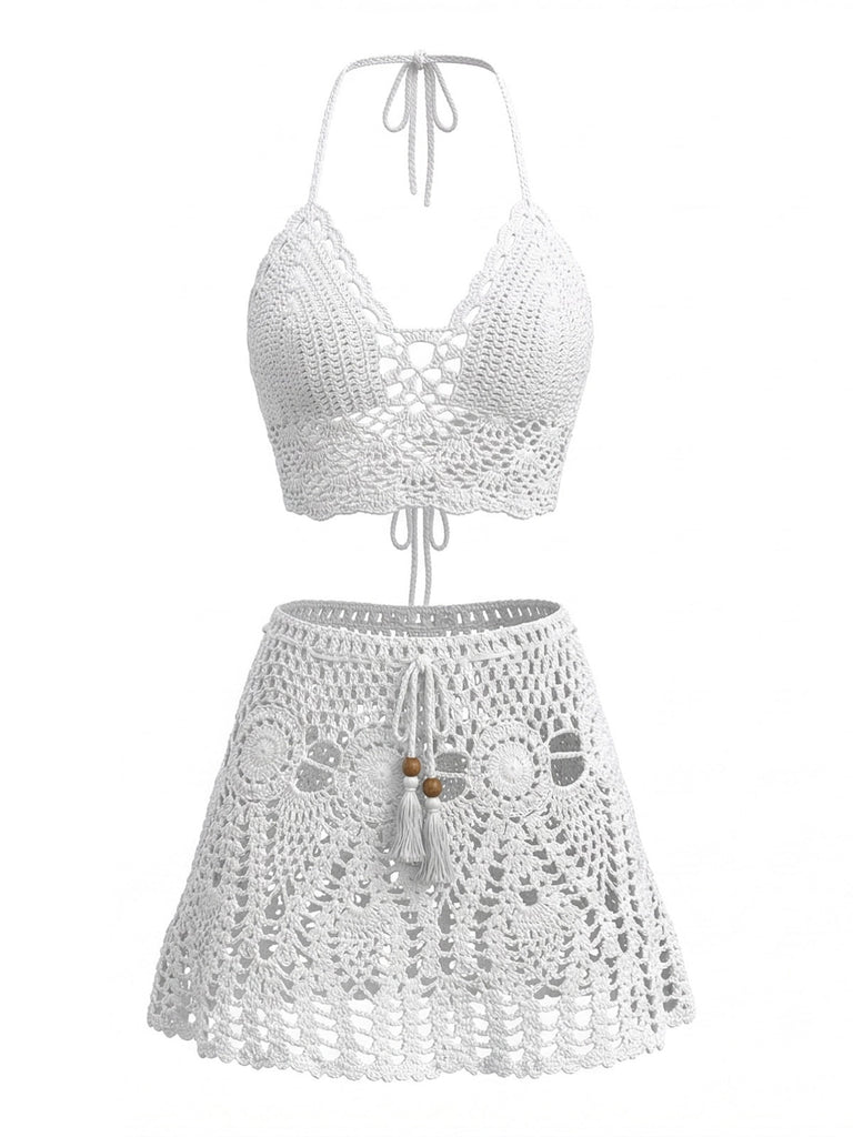 Häkel-Strandkleid aus den 1980er Jahren – Vintage-Mode, Retro-Stil