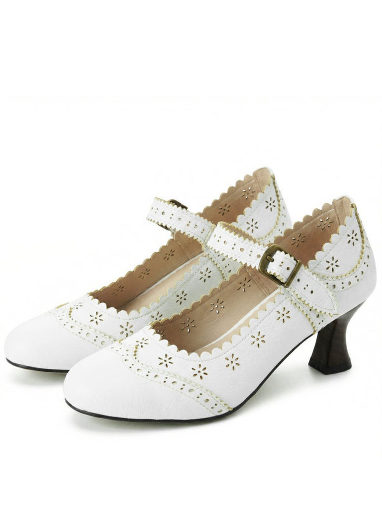 Vintage Brogue-Schuhe mit floralem Blumenmuster und klobigem Absatz, Größe 8