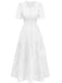 Weiß 1940er Ösen Spitze V-Ausschnitt Gestuft Maxi Kleid