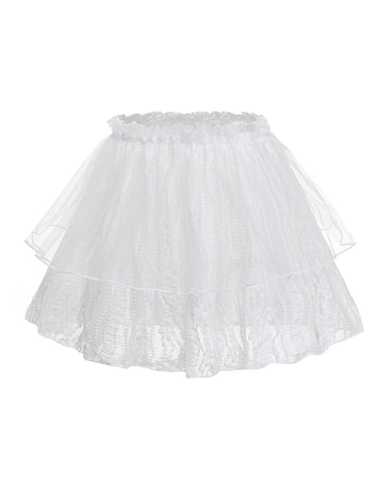 Weiß 1950er Spitze Doppelschichtig Rüschen Tüll Cover-Up