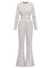 Weiß 1970er Spitze Langarm Ausgestellt Beine Jumpsuit