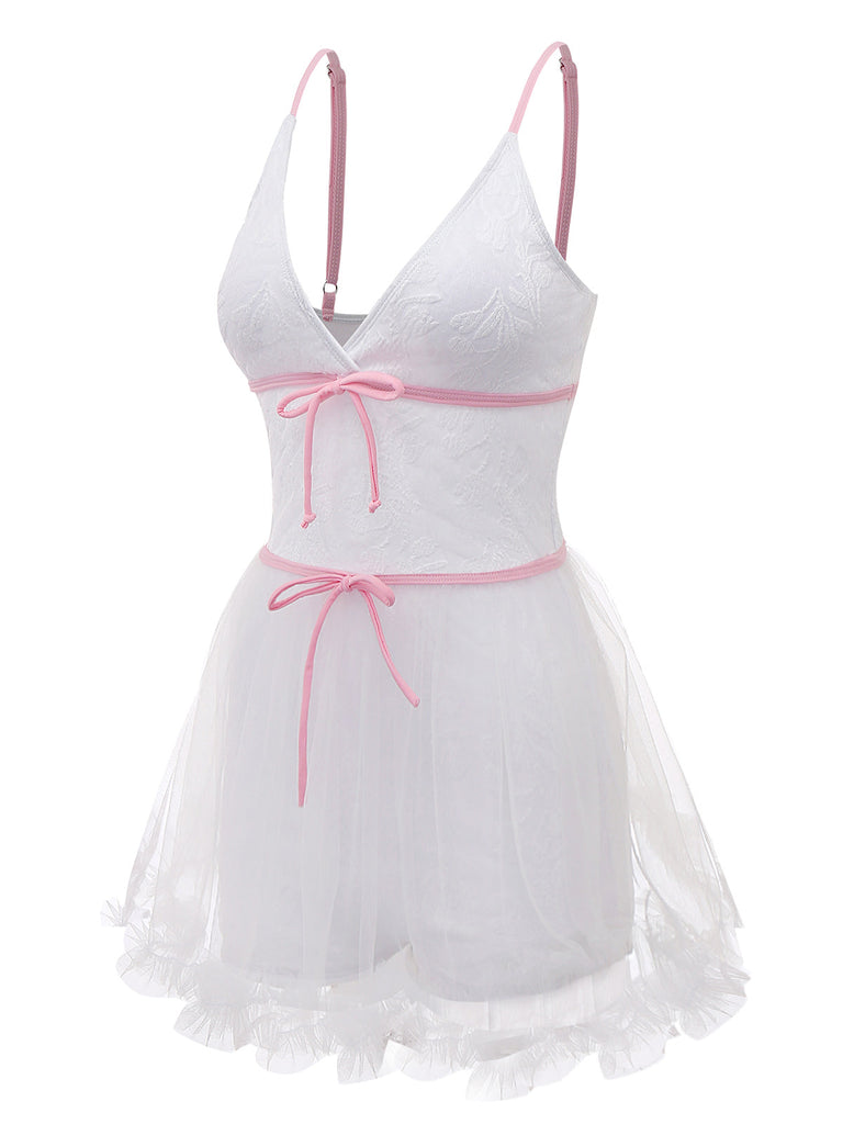 Weißer Jacquard-Mesh-Badeanzugrock aus den 1940er Jahren – Detailansicht (Seitenansicht)