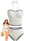 Weißes 50er Trägerloses Tankini-Set mit Neckholder und Struktur